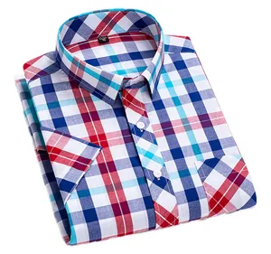 OEM\ODM camisas de algodon pent shirt for mens 100% Cotton Wholesale Flannel Custom checker Shirt for Men Short Sleeve