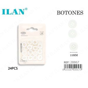 Bottoni bianchi Ilan da 15 mm a 4 fori, confezione da 24 per cucito e artigianato - Product Image 3