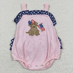 Tenue de boutique brodée drapeau américain pour bébés filles et garçons, collection 4 juillet, motif chiot, prête à expédier - Product Image 5