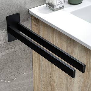 Porte-serviettes double mural moderne pour salle de bain d'hôtel, en acier inoxydable noir mat avec crochet, design 3D, 39 cm, <span class=keywords><strong>Homedec</strong></span> - Product Image 3