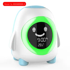 Los niños reloj de alarma dormir entrenador enseñar a los niños tiempo para despertar de reloj con 5 cambia de Color luz de noche pingüino diseño