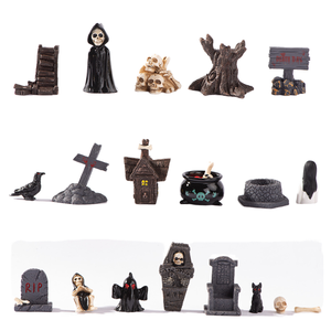 Mini Zoo Jardin Halloween Jouets Dessin Animé Mouton Cheval Figurines Petits Animaux Figurines Cercueil Pierre Tombale Fantôme Citrouille - Product Image 1