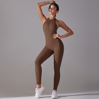 Combinaison de sport une pièce pour femme, dos ouvert, fermeture éclair avant, effet froncé, en spandex, sans manches, respirante, pour yoga et entraînement