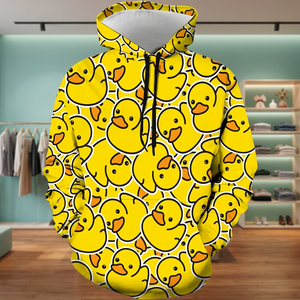 Sudadera con Capucha Personalizada al por Mayor para Hombre y Mujer, Sudadera Amarilla con Diseño de Pato, Manga Larga, 100% Poliéster, Secado Rápido - Product Image 4