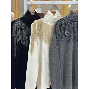Pull en tricot Sobe avec détails en pompon pour femme, manches longues, décontracté, anti-boulochage, anthracite - Product Image 1