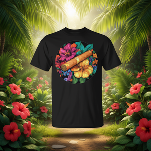 T-shirt Tropical Floral Cigar Hibiscus noir à col rond, taille adulte unisexe - Product Image 3