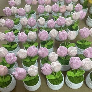 Ramo pequeño de flores de loto de ganchillo, plantas en maceta, flores artificiales tejidas para siempre con maceta, amigos, madre, niños, regalo Personal - Product Image 4