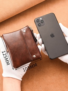 Offre Spéciale unisexe Vintage PU cuir Long portefeuille avec fermeture éclair Logo personnalisable pour hommes femmes court portefeuille Mini argent stockage de pièces - Product Image 5