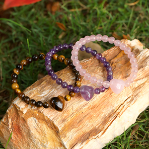 Natural Tiger's Eye and <b>Amethyst</b> Heart-Shaped Bead <b>Bracelet</b> Wholesale Energy <b>Bracelet</b> Jewelry - Product Image 4