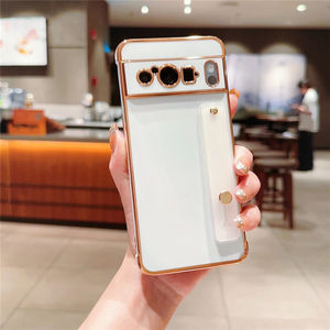 Funda de teléfono con soporte de correa de muñeca galvanizada para Google <span class=keywords><strong>Pixel</strong></span> 8 Pro <span class=keywords><strong>Pixel</strong></span> 7A parachoques de esquina a prueba de golpes funda trasera de silicona suave - Product Image 4