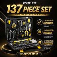 Ensemble d'outils ménagers de 137 pièces, kit d'outils à main en acier au carbone avec étui rigide, tournevis, clé à cliquet, embouts pour réparation