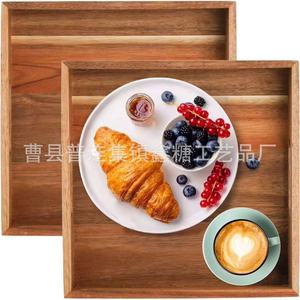 Acacia Wood Square Tray Natural Color Varnished Finish Storage Tray For <b>Kitchen</b> Bathroom Bedroom - Product Image 4