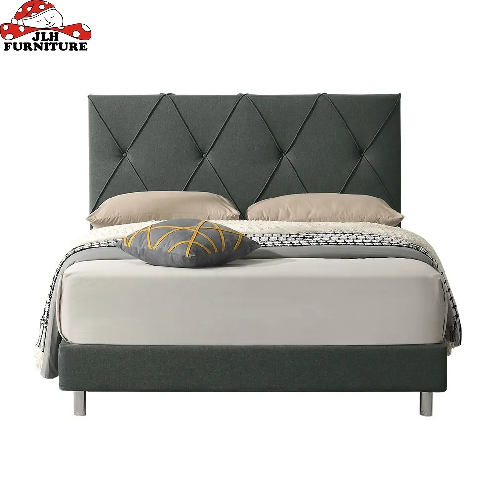 2022 Simple design comfortable square headboard full size queen fabric bed frame