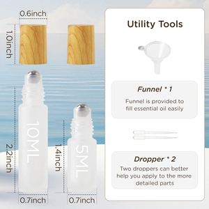 Mini 1ml 2ml 10ml Frosted Glass Roller for <b>Bottles</b> Essential Oils Transparent Cylindrical Roll Containers Wood Grain Cap Gold - Product Image 3