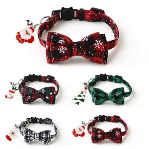 Collier de Noël à carreaux pour chat avec nœud papillon et breloque, collier réglable à dégagement rapide avec clochette pour chatons et petits chiens - Product Image 2