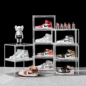 방진 쌓을 수 있는 투명 아크릴 신발 보관함 가정용 공간 절약 수납 주최자 애완 동물 운동화 진열 케이스