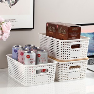 Cesta de Almacenamiento de Plástico Tejida Rectangular con Asa, Apilable, para Juguetes, Libros, Escritorio, Diseño de Rejilla - Product Image 2
