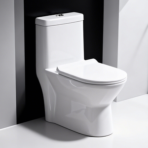 Nouvelle conception de toilette monobloc en céramique blanche à double chasse siphonique, avec bouton-<span class=keywords><strong>poussoir</strong></span> ovale et siphon en S pour salle de bain - Product Image 1