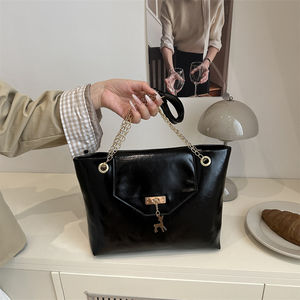 Tas bahu PU lembut kapasitas besar, tas bahu PU warna polos sederhana, tas kasual serbaguna, tas Tote wajah lembut, kapasitas besar - Product Image 2