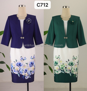 New Arrival Turkey Plus Size Floral Print Elegant Mother Two <b>Piece</b> Purple Green Dress Outfits - Product Image 1