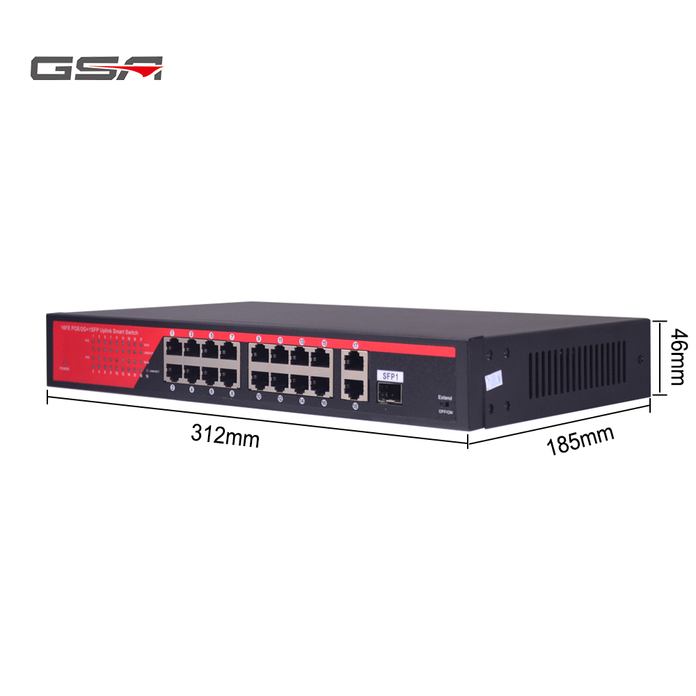 Коммутатор GSA с 16 портами, 100 Мбит/с, 48 В, POE, Ethernet, IEEE 802,3 af/at
