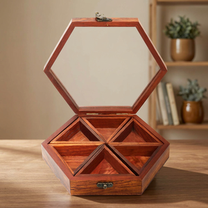 Caja de Especias Hexagonal de Madera con Compartimentos Extraíbles para Almacenamiento de Hierbas, Organizador de Madera Resistente - Product Image 4
