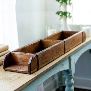 Plateau de rangement en bois pour moule à briques double, fait main avec bande de fer, style ferme, pour jardin, entrée, salon, maison, hôtel, décoration - Product Image 2