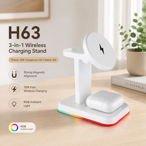 Nouveau Chargeur Magnétique Sans Fil <span class=keywords><strong>3</strong></span>-en-1 2026 avec Lumière Ambiante RGB et Support de Charge Rapide 15W pour <span class=keywords><strong>iPhone</strong></span> 17 16 15 - Product Image 2