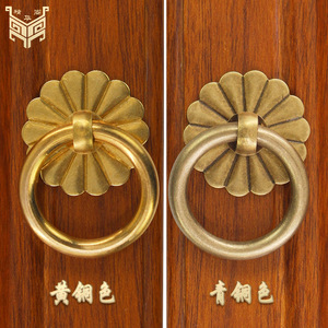Chinese <b>Antique</b> Style Pure <b>Brass</b> Ring Pull Cabinet Handle Single Hole Durable For Furniture Drawer <b>Door</b> - Product Image 2