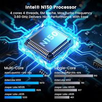 Mini PC N150 (hasta 3.6GHz) 12GB RAM DDR5 512GB SSD Win 11 Pro Pantalla LCD de Escritorio 4K 60Hz Doble LAN 1000M