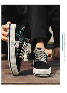 Vintage-Style <strong>Green</strong> <strong>Canvas</strong> <strong>Shoes</strong> with Ethnic Pattern and Braided Sole Unisex new men <strong>shoe</strong> - Product Image 5