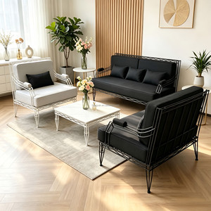 Fauteuil simple en <span class=keywords><strong>fer</strong></span> <span class=keywords><strong>forgé</strong></span> tressé, avec coussin amovible et lavable, style Mid-Century Modern, pour appartement, salle de sport, villa, ou fenêtre en <span class=keywords><strong>baie</strong></span>, idéal pour la détente - Product Image 3