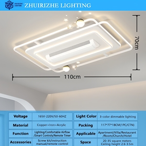 Ventilatore a Soffitto LED Moderno Silenzioso con Telecomando, Tre Colori, Vento Potente, Anti-Sfarfallio, Senza Pale, per Soggiorno, <span class=keywords><strong>Camera</strong></span> <span class=keywords><strong>da</strong></span> Letto, Sala <span class=keywords><strong>da</strong></span> <span class=keywords><strong>Pranzo</strong></span> - Product Image 2
