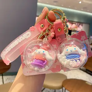 Gantungan Kunci boneka PVC Cinnamoroll Sakura asli Sanrio gantungan kunci liontin ransel bola goyang kreatif lucu