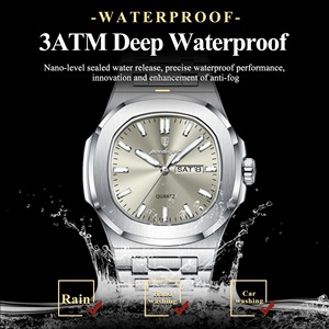 POEDAGAR 853 Orologio da <span class=keywords><strong>Uomo</strong></span> di Lusso Quadrato Impermeabile Luminoso con Data e Giorno della Settimana in Acciaio Inossidabile al Quarzo - Product Image 3