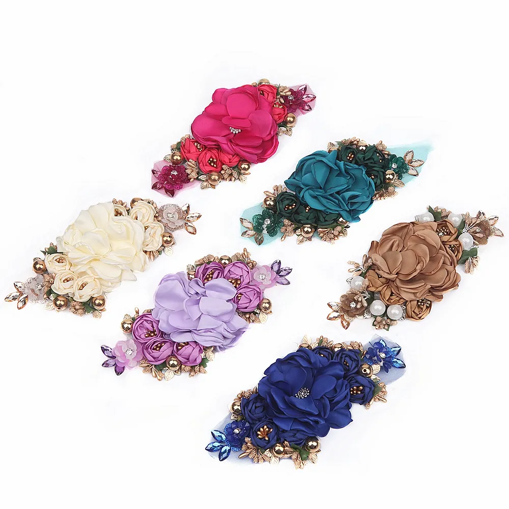 Handmade Crystal Rose Flower Beaded Appliques Patches For Clothing Diy Iron On Rhinestone Patches Embroidery Parches Bordado