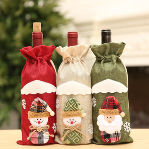 Giáng sinh vải lanh vải bố chai rượu vang Túi Vải Bố bao bì Pouch Bìa chai rượu vang Túi Quà Tặng với dây rút Xmas trang trí - Product Image 1