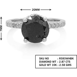 Anillo de Compromiso Solitario con Diamante Negro Natural de 4 Puntas, Corte Brillante Redondo de 2.87 Quilates, Banda de Oro Blanco para Mujer - Product Image 4