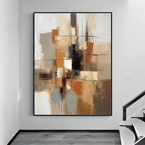 Nghệ thuật trang trí kết cấu hiện đại vẽ tay Tranh sơn dầu trên vải 100% thủ công Bắc Âu trừu tượng hình học màu xanh lá cây giai điệu tường - Product Image 4