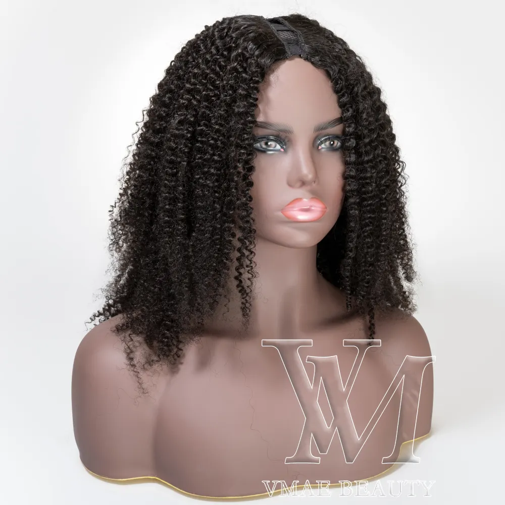 VMAE grosir Wig rambut Brasil kutikula rambut manusia mentah Afro kasar keriting gelombang air bagian U V Wig hitam wanita