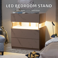 Table d'appoint moderne pour hôtel, salon, chambre à coucher, rangement, éclairage LED, table de chevet noire avec panneau en acrylique