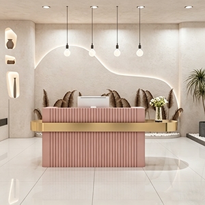 Mostrador de Recepción Contemporáneo CR157 con Superficie Acanalada, Estructura Resistente de MDF, Ideal para Salón de Belleza, Tienda de Uñas, Tienda de Ropa - Product Image 1