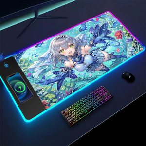 Chuột chơi game pad với biểu tượng tùy chỉnh chết cắt lớn lớn RGB chuột Pad với bộ sạc không dây không thấm nước Anime cô gái Mousepad Chuột Mat - Product Image 4