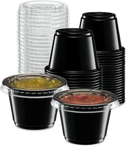 Gobelets et petits contenants en plastique jetables noirs transparents de 2,5 oz, étanches, sans BPA, avec couvercles pour le contrôle des portions - Product Image 1