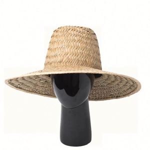 Chapeau de soleil rétro d'été à large bord en paille tressée, idéal pour la scène, les festivals, la plage et les occasions décontractées - Product Image 1