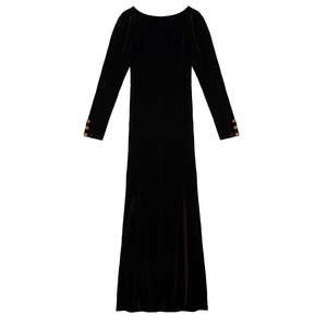 Abito Midi Elegante <span class=keywords><strong>Nero</strong></span> Liscio da Donna <span class=keywords><strong>con</strong></span> Spacco Alto e Maniche Lunghe, Design Personalizzato <span class=keywords><strong>con</strong></span> Schiena Scoperta - Il Più Venduto dai Fornitori - Product Image 5