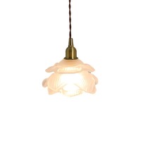 Mini lampe suspendue LED vintage française en cuivre à hauteur réglable avec abat-jour en verre pour chambre à coucher, chevet, salon, bar