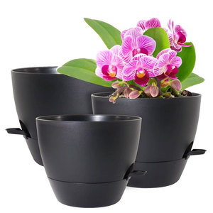 Ensemble de 5 pots de fleurs auto-arrosants, pots de fleurs en plastique noir modernes, pour l'intérieur et l'extérieur, démontables - Product Image 1
