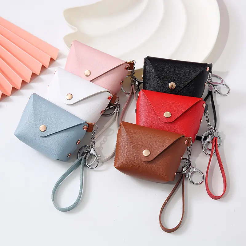 Promotional Wholesale Custom PU Leather Mini Wallet Bag Keychain Pocket Pouch Bag Coin Purse For Women Ladies Girls
