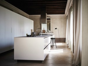 Meuble de cuisine moderne en granit, marbre, laque, acrylique, mélamine, avec tiroirs coulissants, crédence, robinet et panier de rangement - Product Image 3